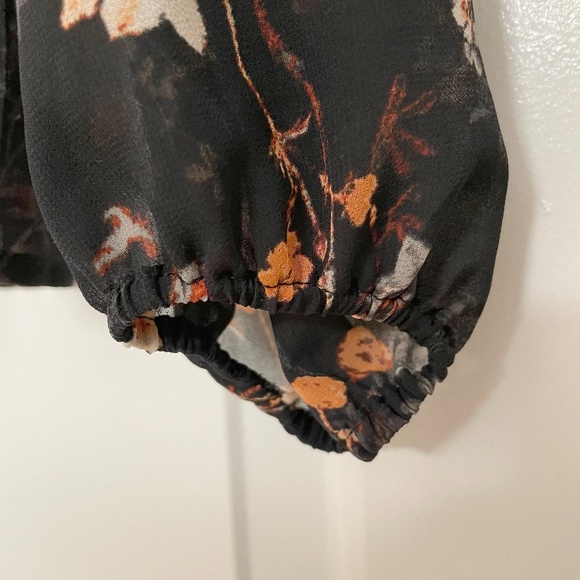 A New Day Black Fall Woodsy Floral Printed Long Sleeve Billowy Peasant Blouse - Picture 9 of 15